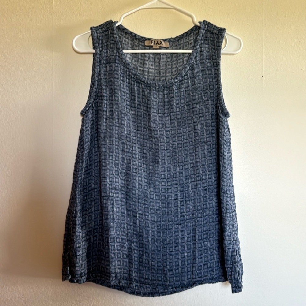 FLAX Blue Linen Square Print Tank
